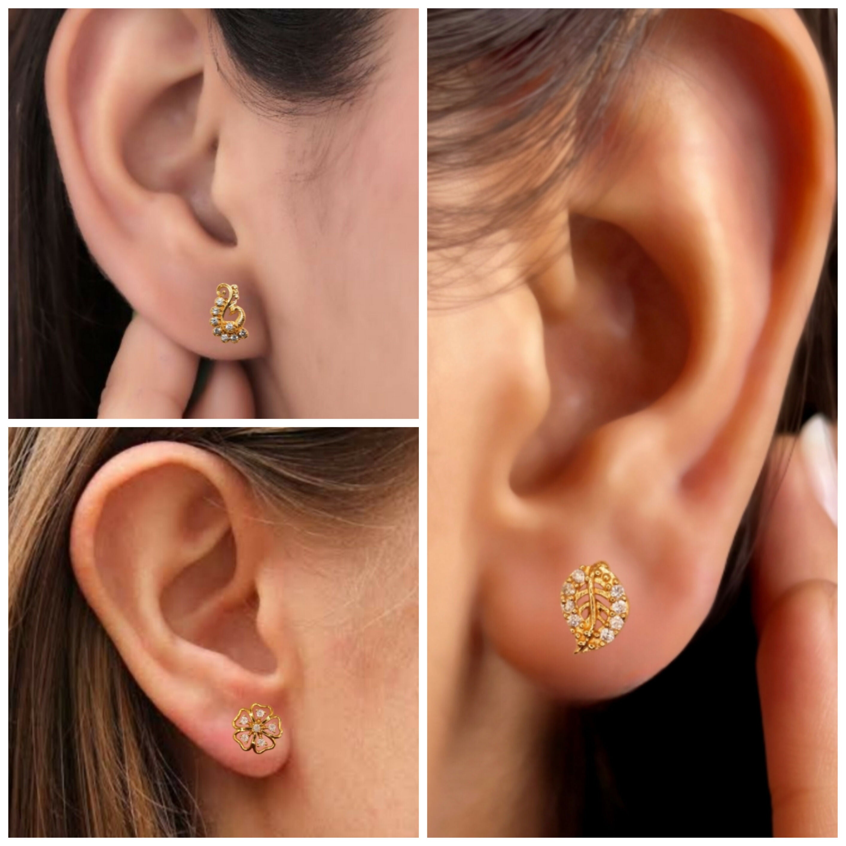 Gold Plated Stud Earrings Set – Elegant Combo for Women & Girls