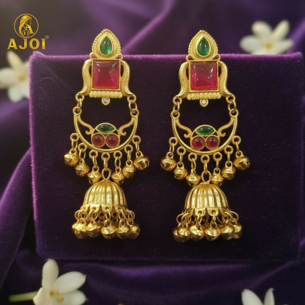 Designer Jhumkhi Drop Earrings – Elegant Gold Plated Jewellery