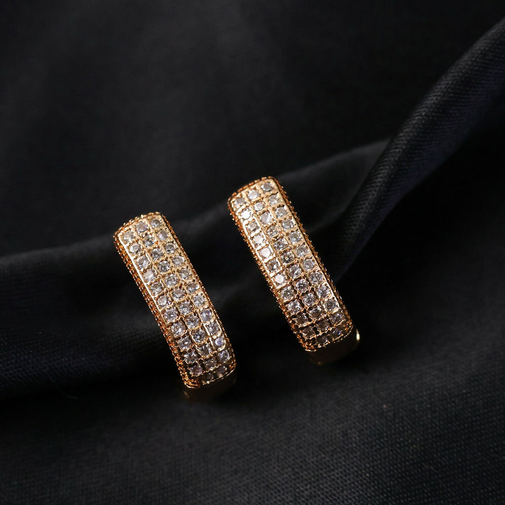Gold-Tone Hoop Earrings with Crystal Detailing – Elegant Pave Design