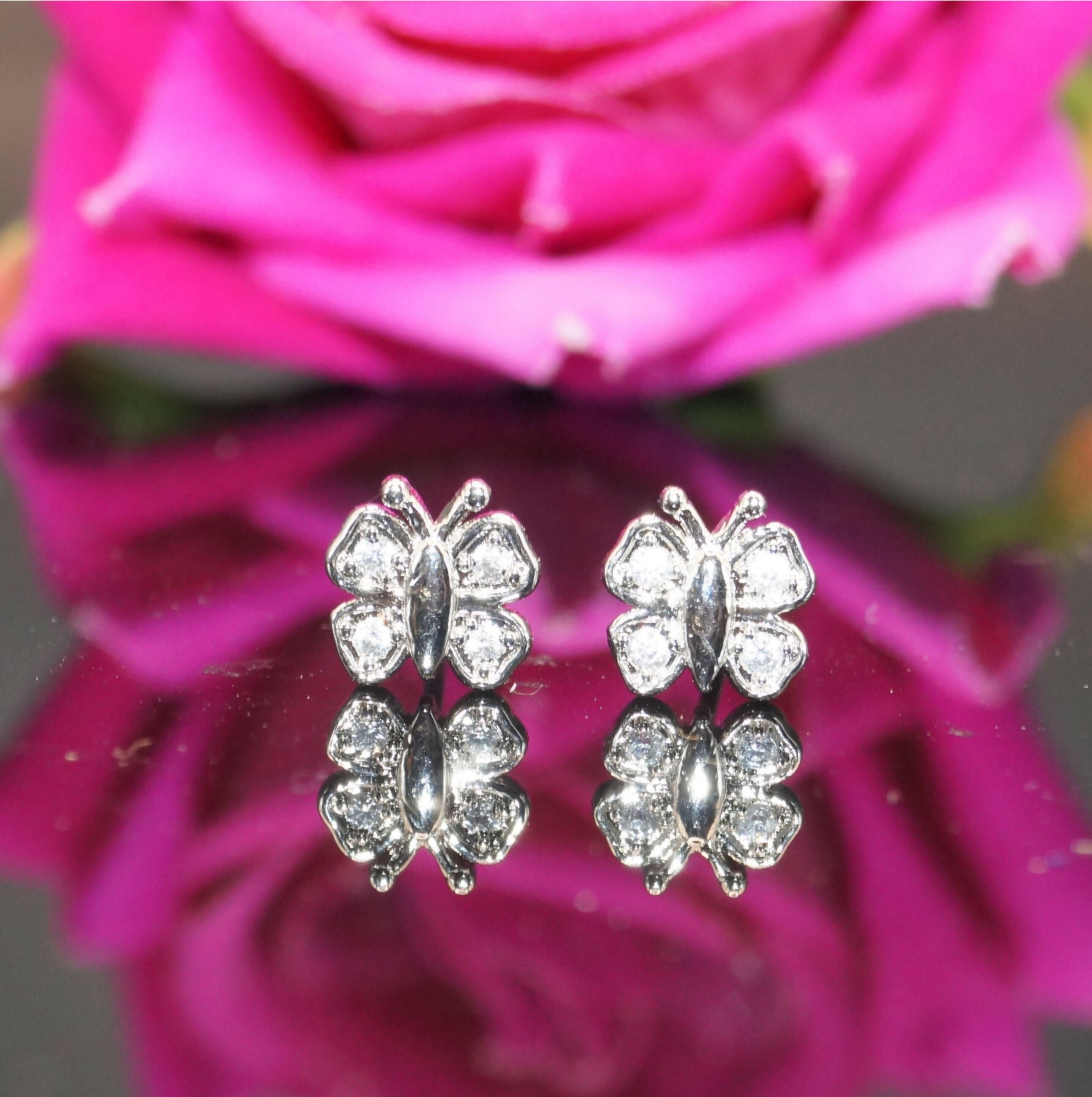 Diamond Butterfly Stud Earrings – Elegant Sterling Silver Jewelry
