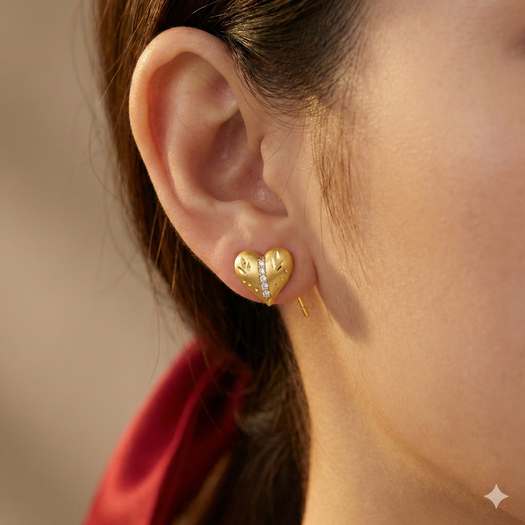 Heart Stud Earrings – Gold Plated with Sparkling Cubic Zirconia