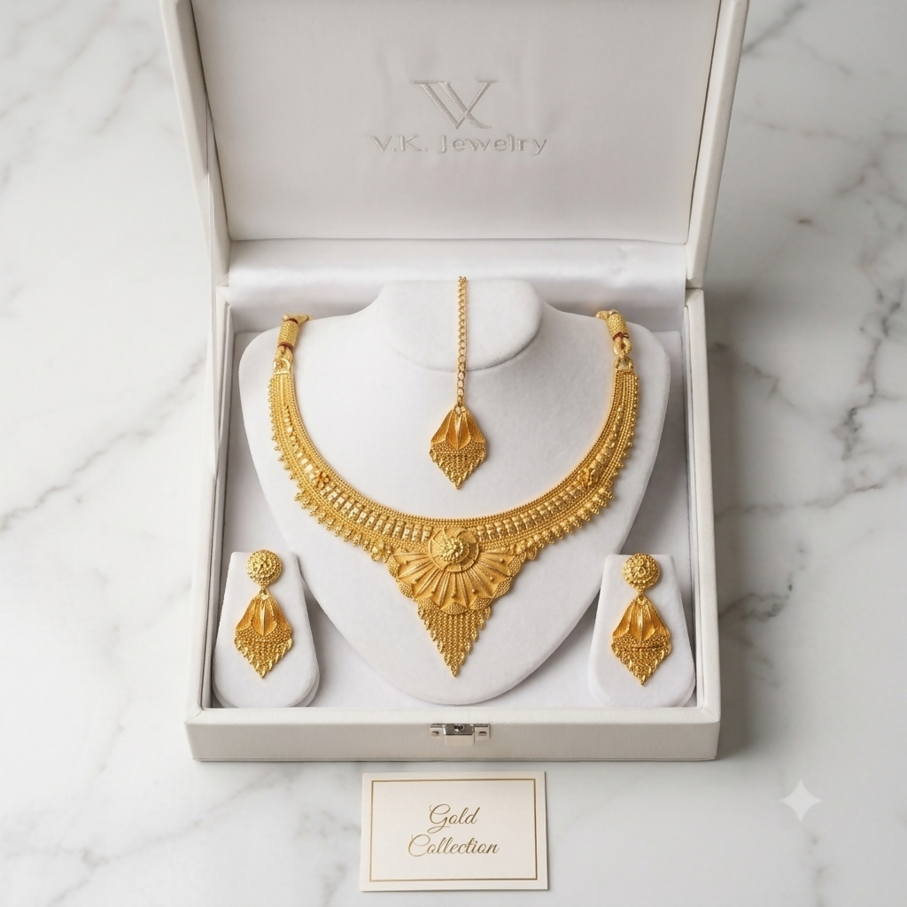 1 Gram Gold Plated Solid Hasali Temple Jewellery Necklace Set with Matching Earrings for Women