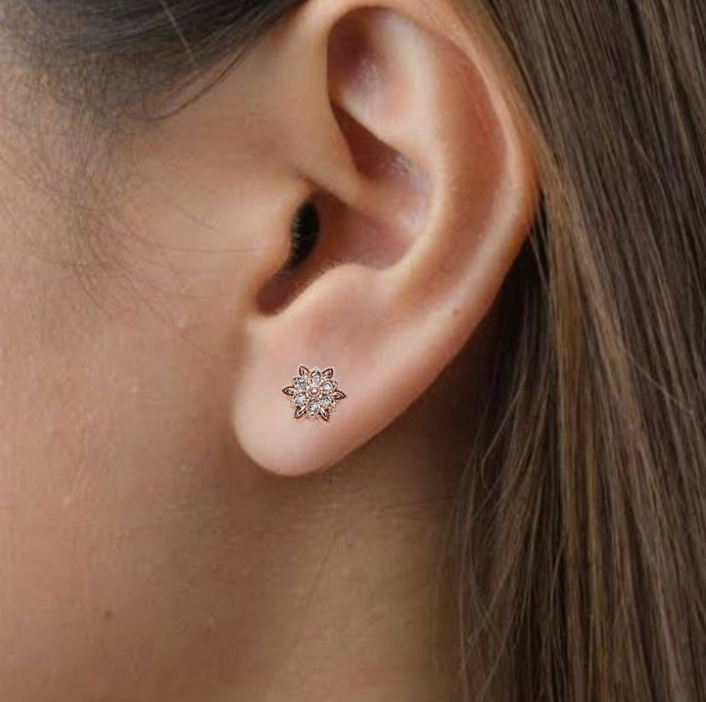 Rose Gold Stud Earrings – Elegant Floral Cluster Design
