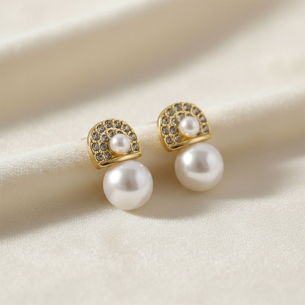 Crystal & Pearl Drop Earrings – Gold Plated Elegant Statement
