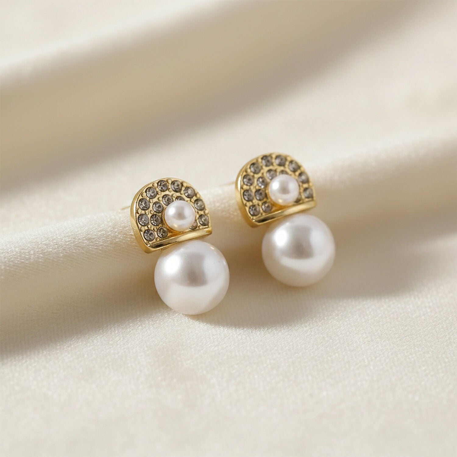 Crystal & Pearl Drop Earrings – Gold Plated Elegant Statement