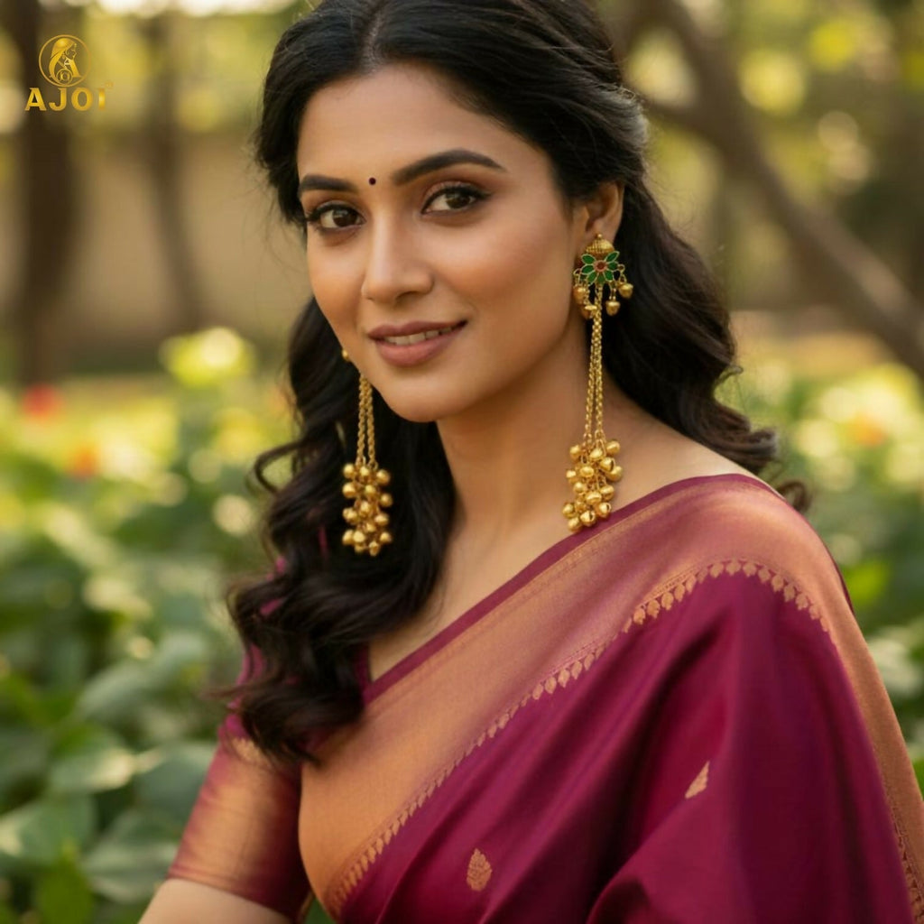 Floral Stud Ghungroo Jhumki Earrings – Long Drop Ethnic Design