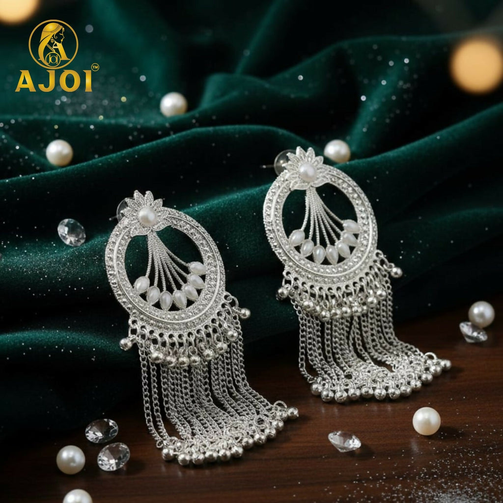 Silver Floral Tassel Earrings – Elegant Lightweight Drop Design
