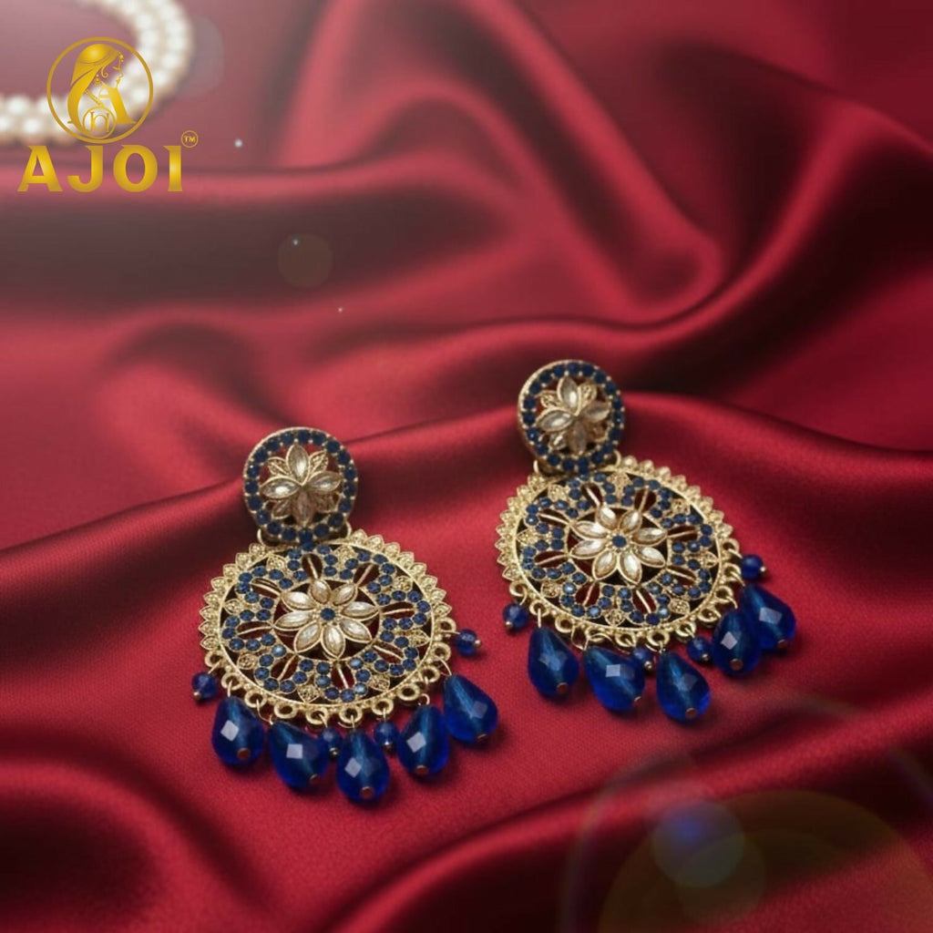 Blue Floral Statement Earrings – Elegant royal blue design for special occasions