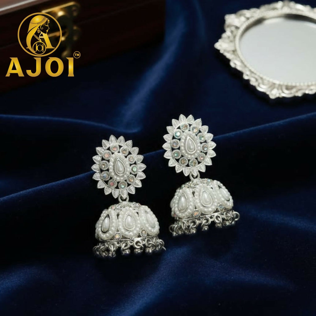Pearl Jhumka Earrings – Elegant Floral Design