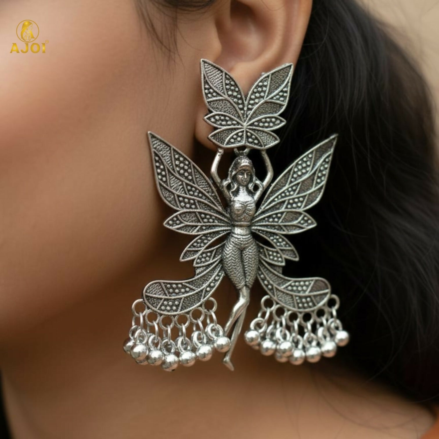 Fairy Wing Oxidized Silver Earrings – Lightweight Statement Design