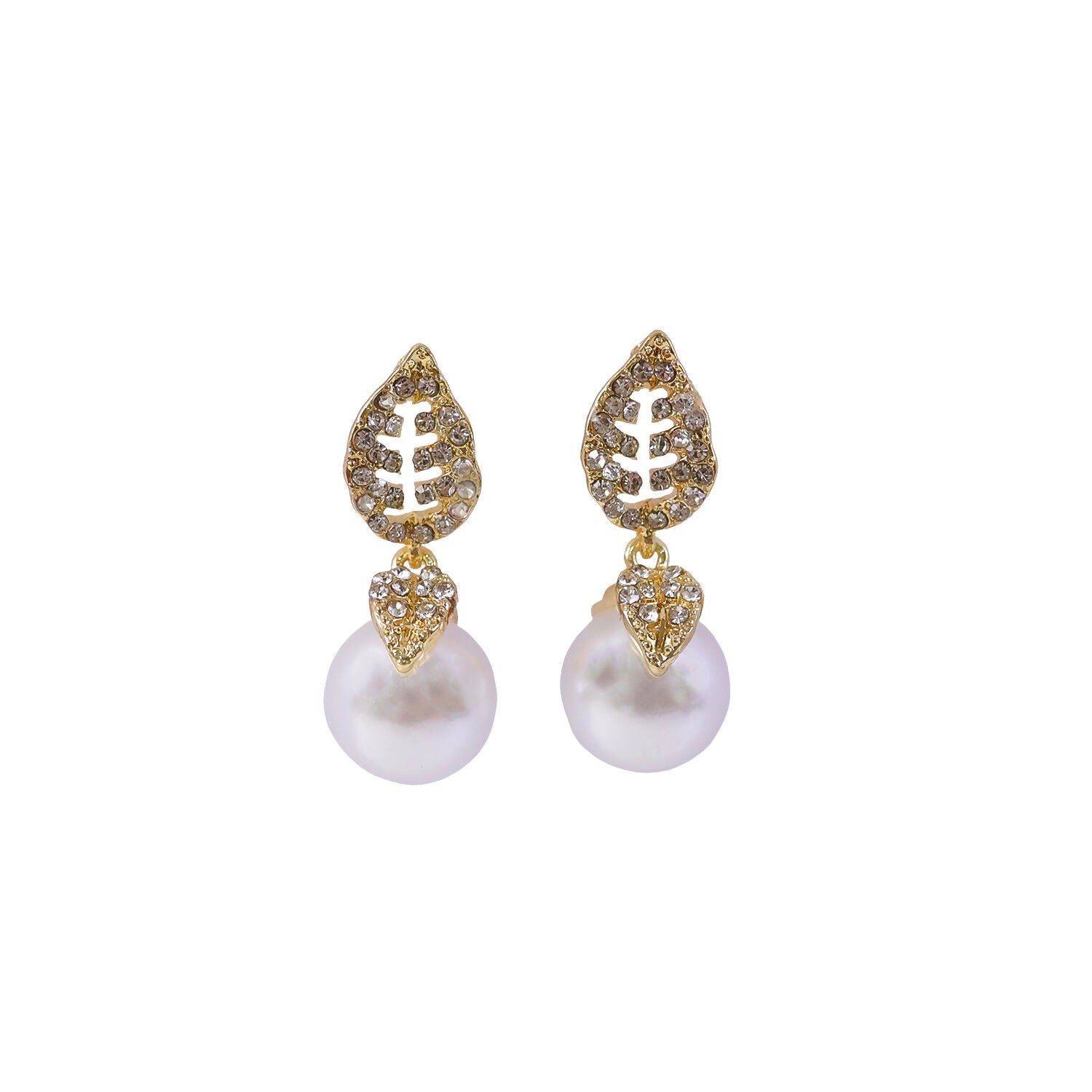 Gold Leaf Pearl Drop Earrings – Lightweight Korean Style Elegance