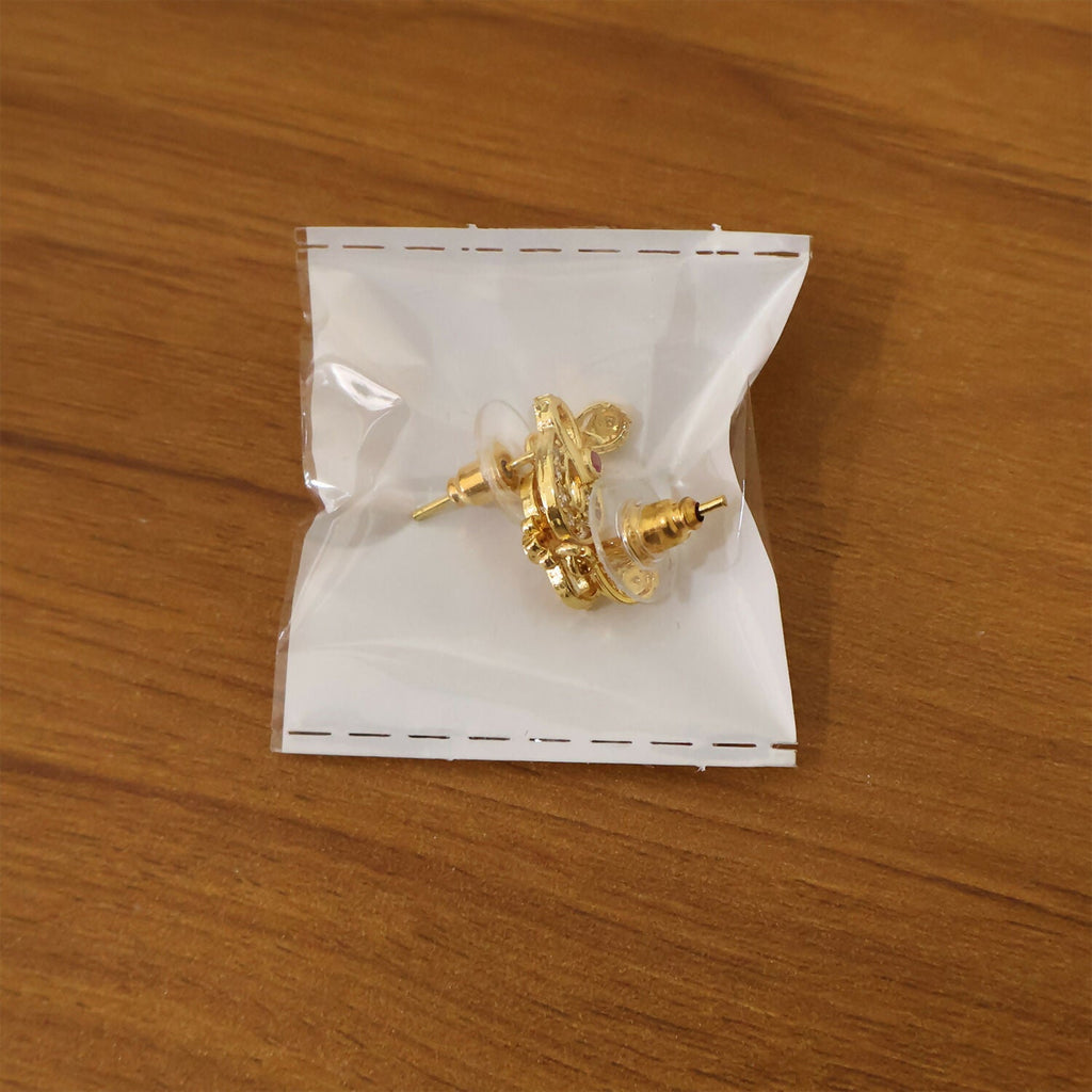 Gold Finish Earrings with Crystal & Red Stone Detailing – Elegant Style