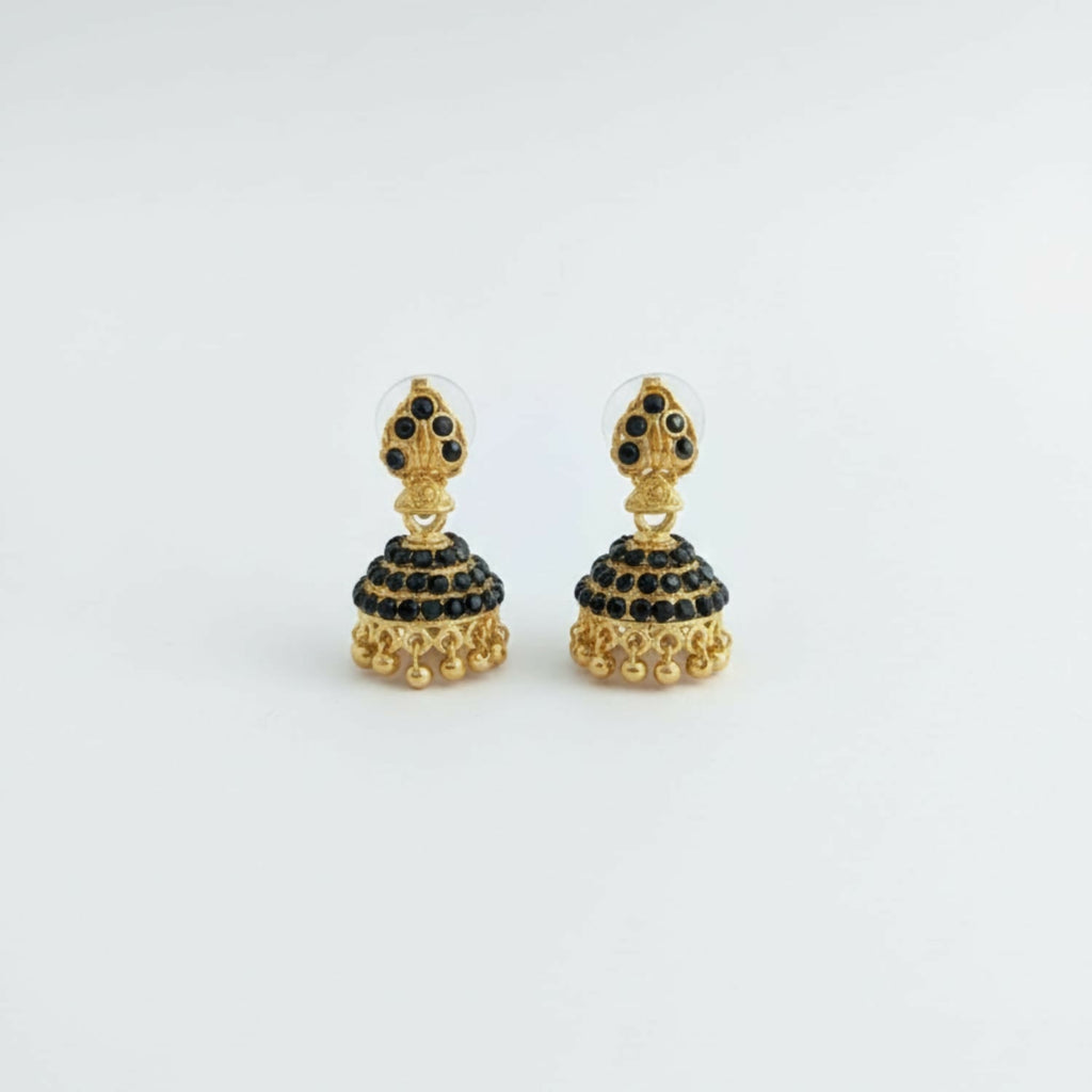 Golden Jhumka Earrings – Antique Style with Enamel Detailing