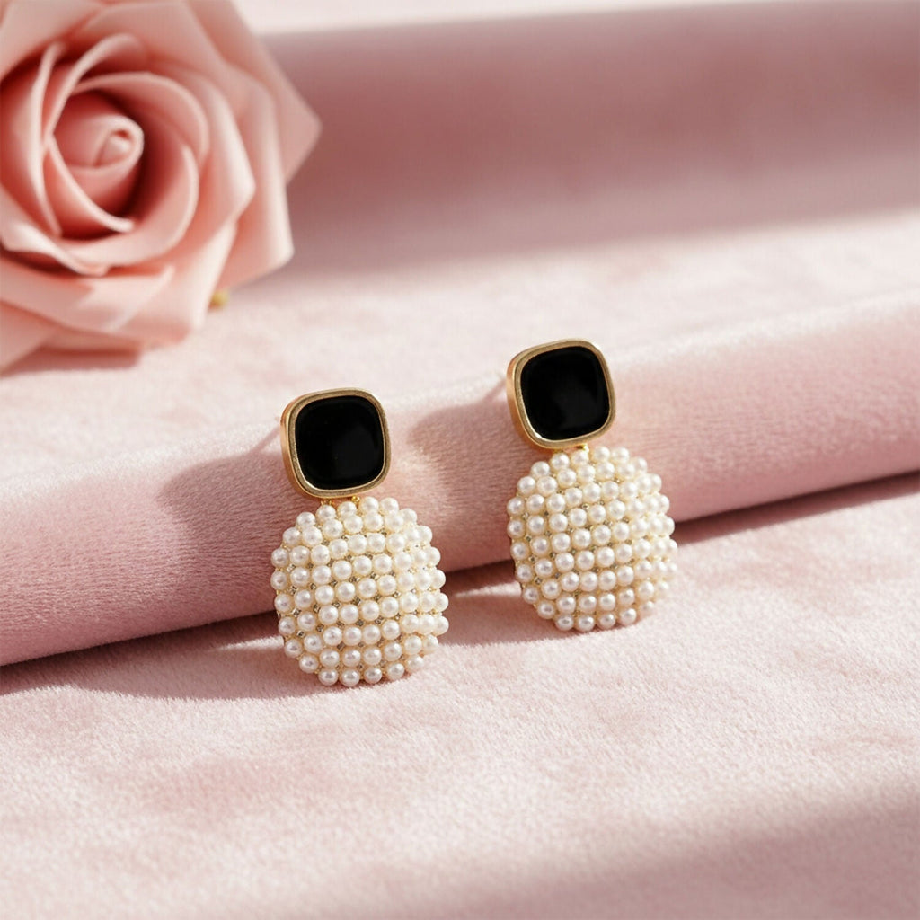 Black Pearl Drop Earrings – Elegant Statement Jewellery for Women