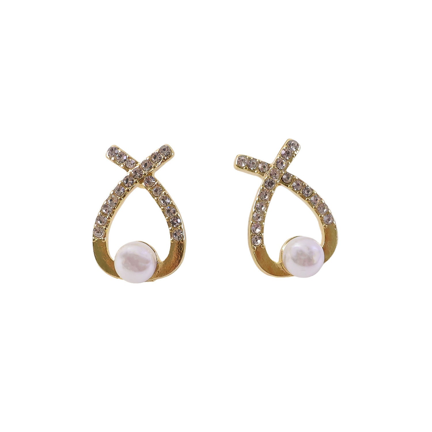 Crystal Pearl Drop Stud Earrings – Elegant Korean Style Design