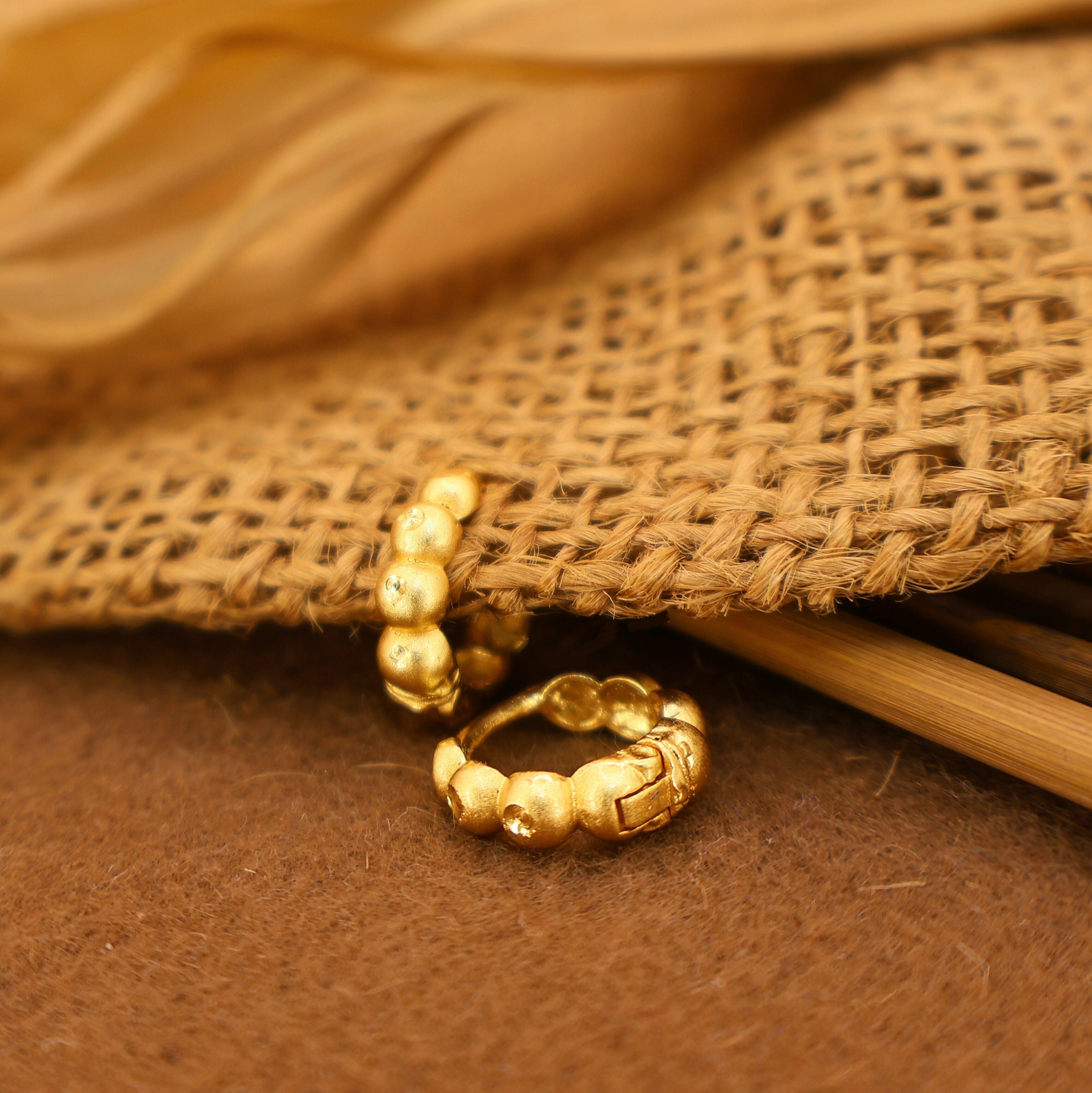 Gold Plated Matte Beaded Huggie Earrings – Elegant Everyday Hoop