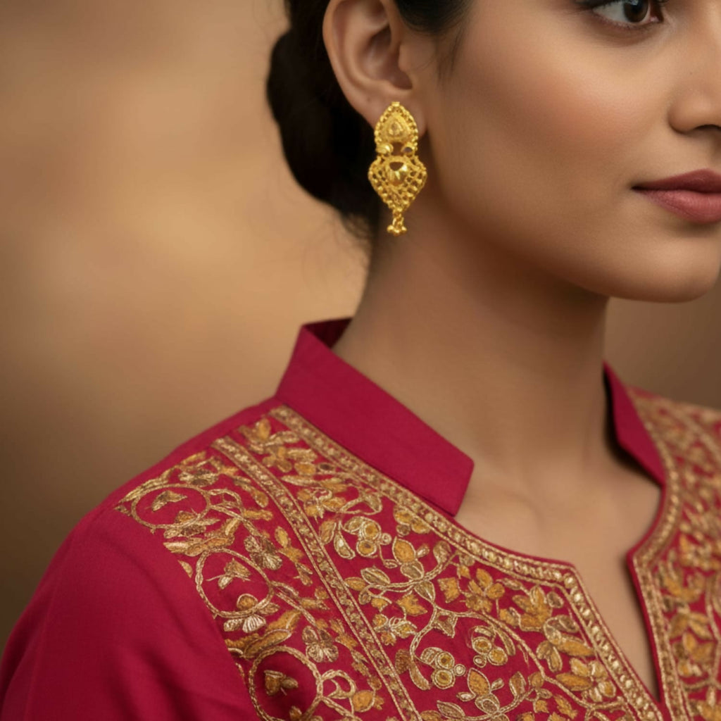 Gold Tone Jhumka Earrings – Traditional & Modern Fusion Design