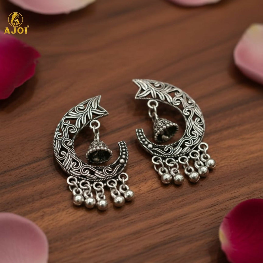Oxidized Silver Jhumka Earrings – Elegant Ghungroo Danglers