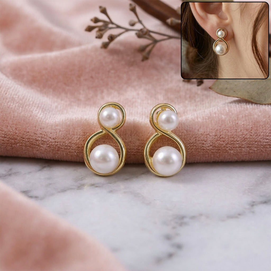 Korean Pearl Stud Earrings – Elegant Infinity Design