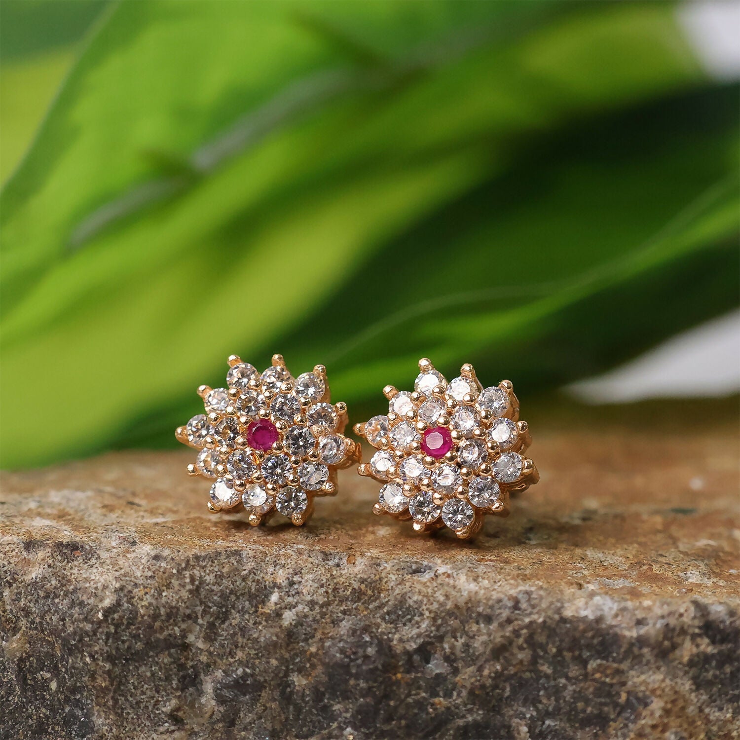 CZ Stud Earrings – Elegant Floral Design for Daily & Party Wear