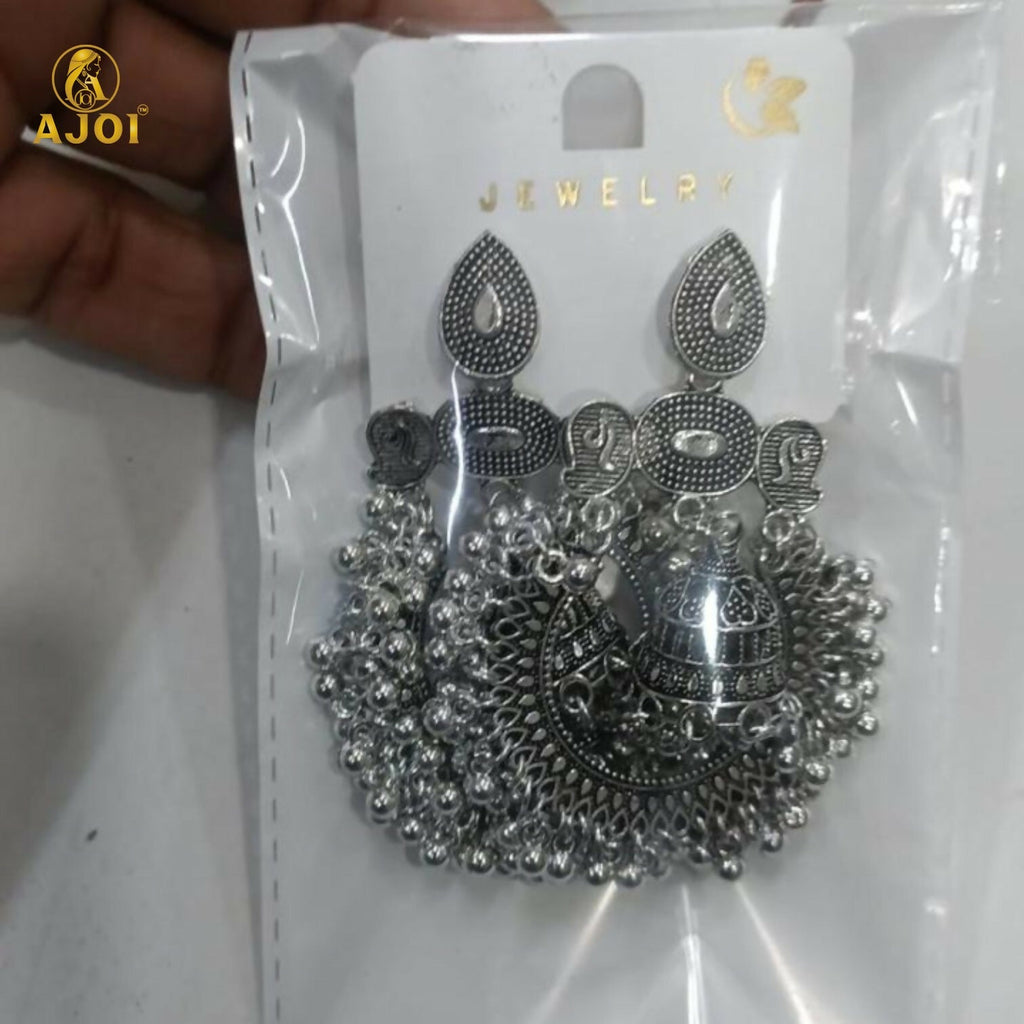 Oxidized Silver Chandbali Jhumka Earrings – Bold Ethnic Statement