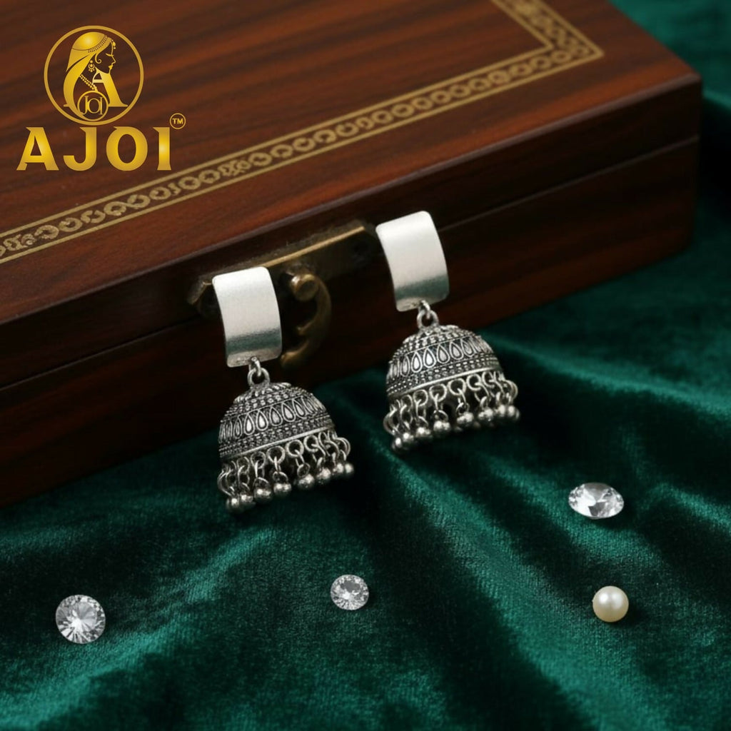 Oxidised Silver Dome Jhumka Earrings – Traditional Ghungroo Charm
