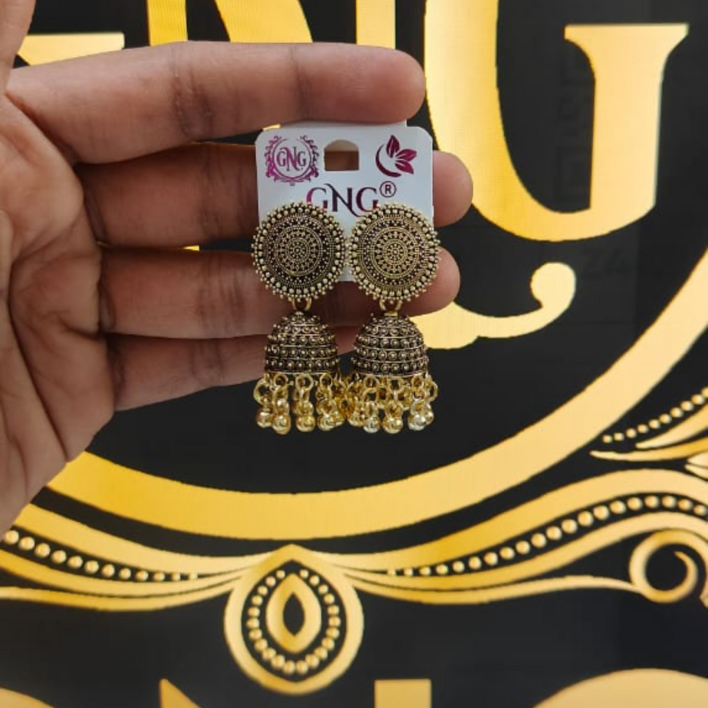 Gold Finish Jhumka Earrings – Traditional Indian Handcrafted Design