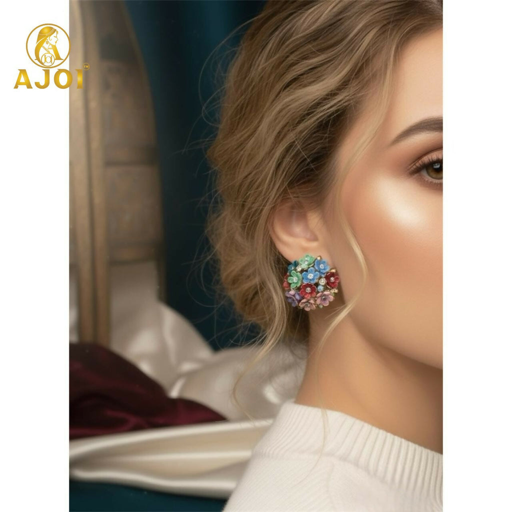 Flower Cluster Earrings – Elegant Multicolor Crystal Studs