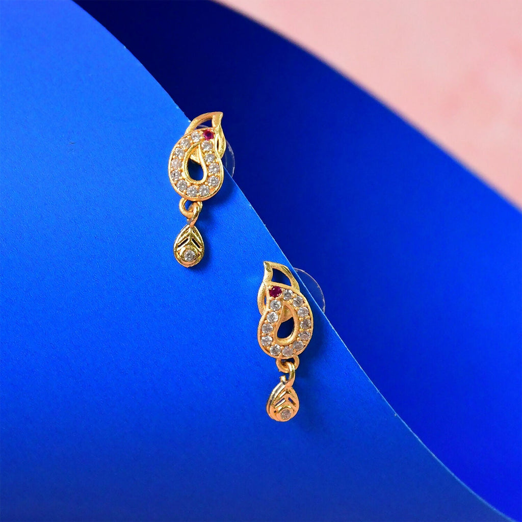 Paisley Gold-Tone Drop Earrings – Traditional Elegance with Ruby Accent