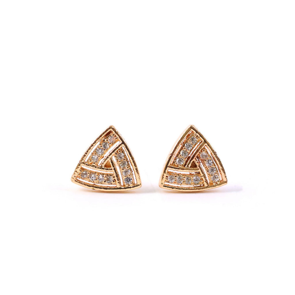 Triangle CZ Stud Earrings Gold Finish – Elegant Daily Wear