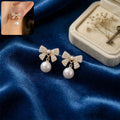 Crystal Pearl Studs – Elegant Korean Ribbon Bow Earrings