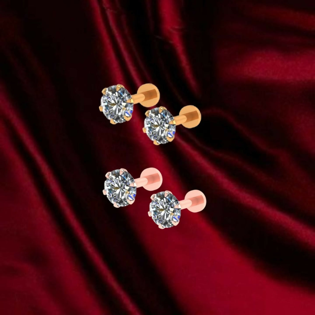Flat Back Round AD Solitaire Stud Earrings – Comfortable & Elegant