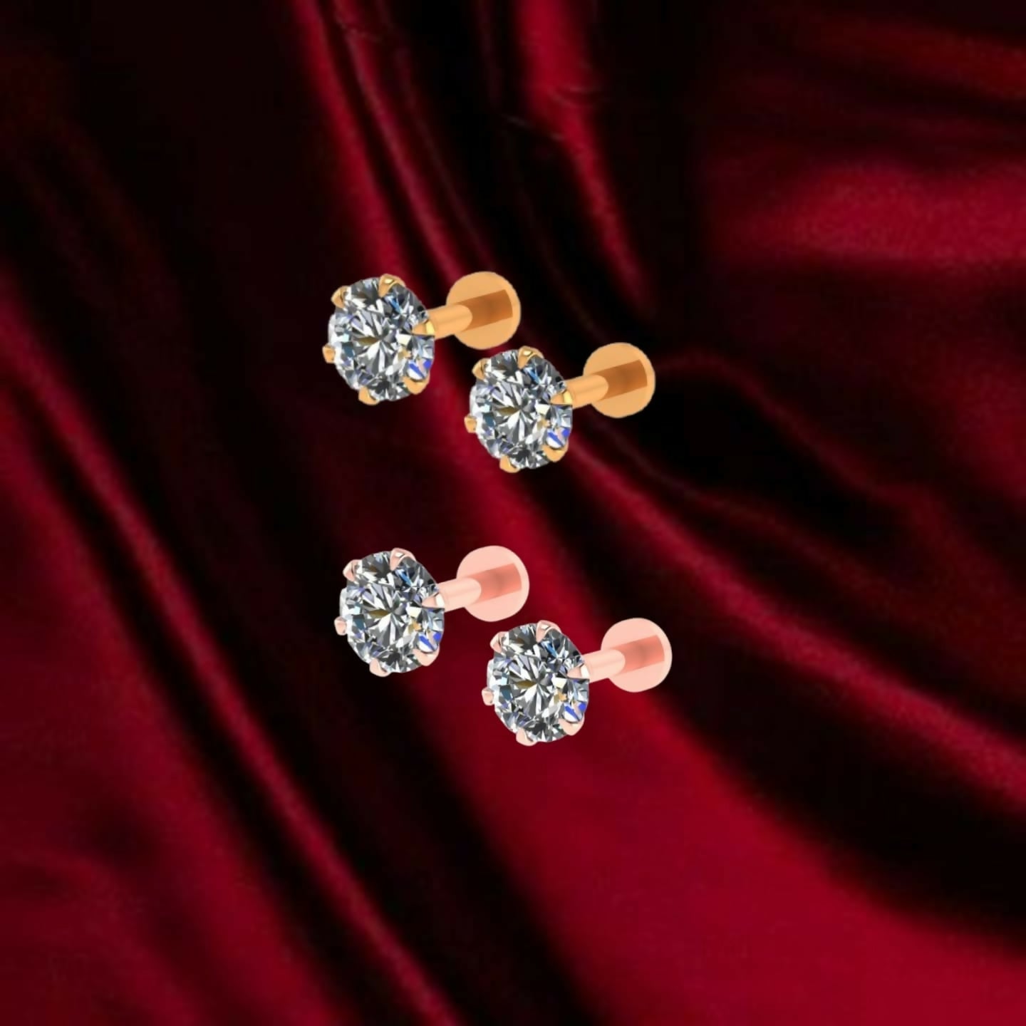 Flat Back Round AD Solitaire Stud Earrings – Comfortable & Elegant