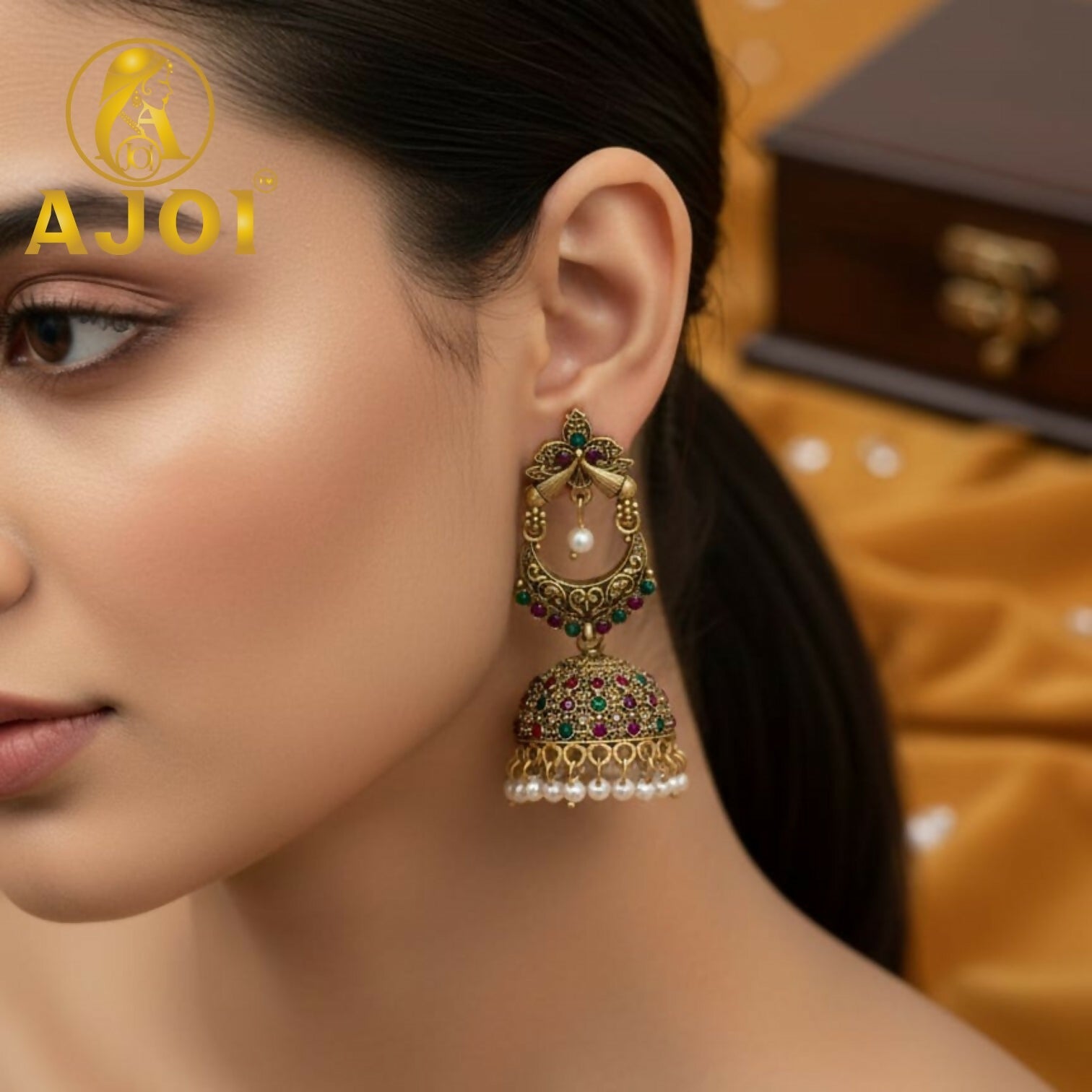 Multicolor Stone Jhumka Earrings – Premium Traditional Festive Jewellery