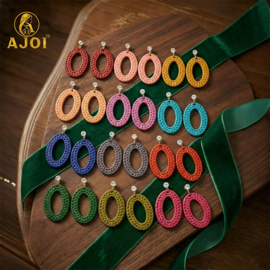 Textured Oval Drop Earrings – Lightweight & Colorful Handmade