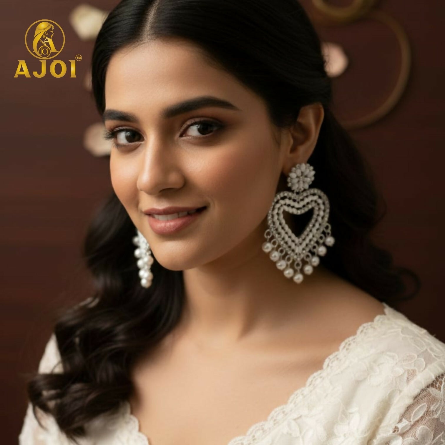 Heart-Shaped Pearl Drop Earrings – Elegant Silver Jewellery