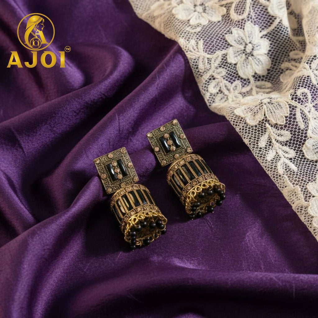 Midnight Black Designer Earrings – Elegant Drop with Statement Detailing