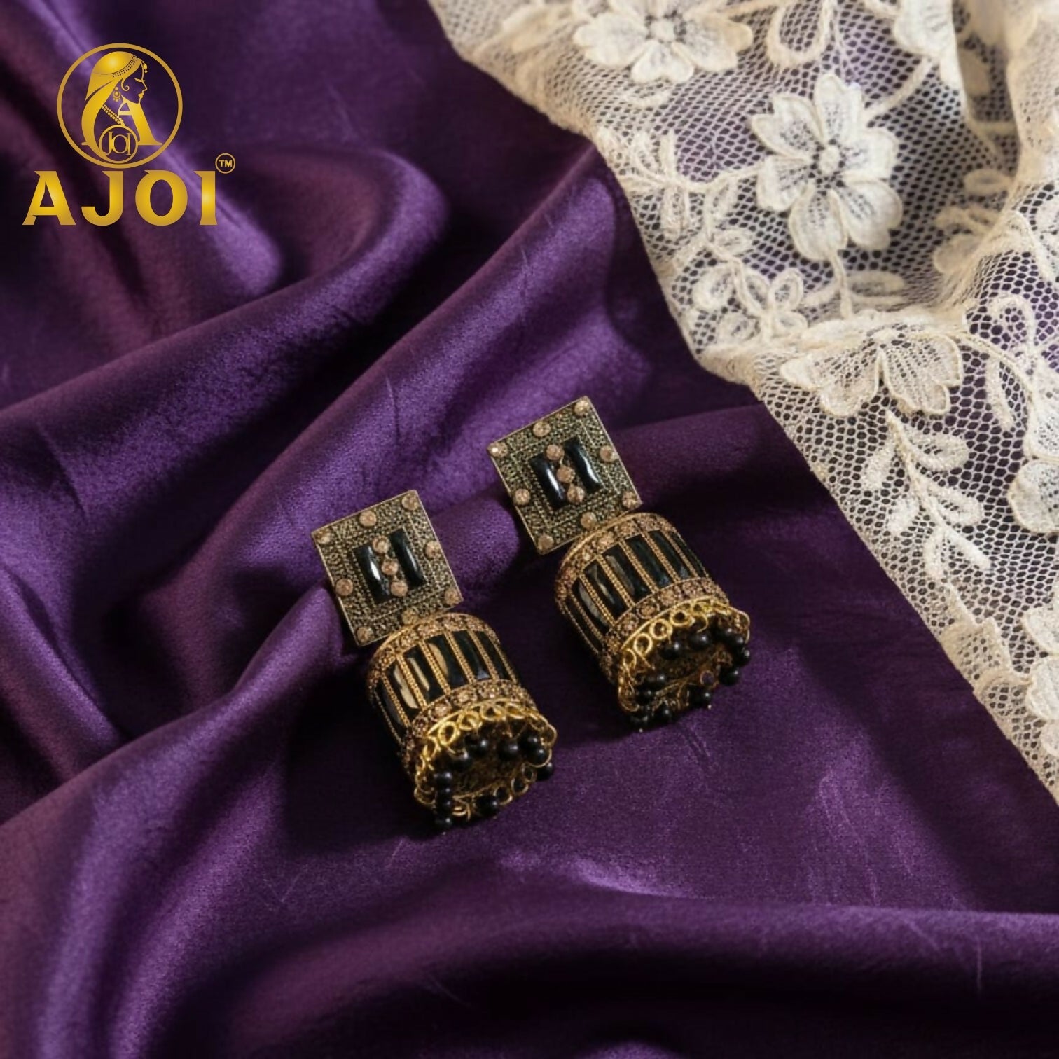 Midnight Black Designer Earrings – Elegant Drop with Statement Detailing