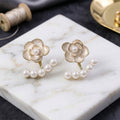 White Camellia Rose Pearl Ear Jackets – Elegant Korean Earrings
