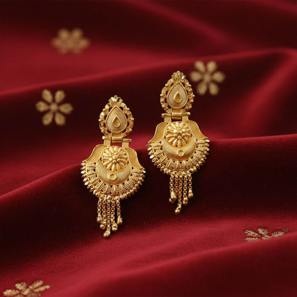 South Indian Gold Jhumka Earrings – Traditional Leaf Motif