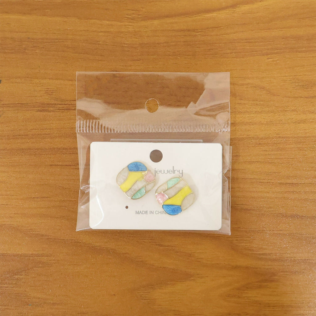 Multicolor Enamel Stud Earrings – Korean Style Geometric Design