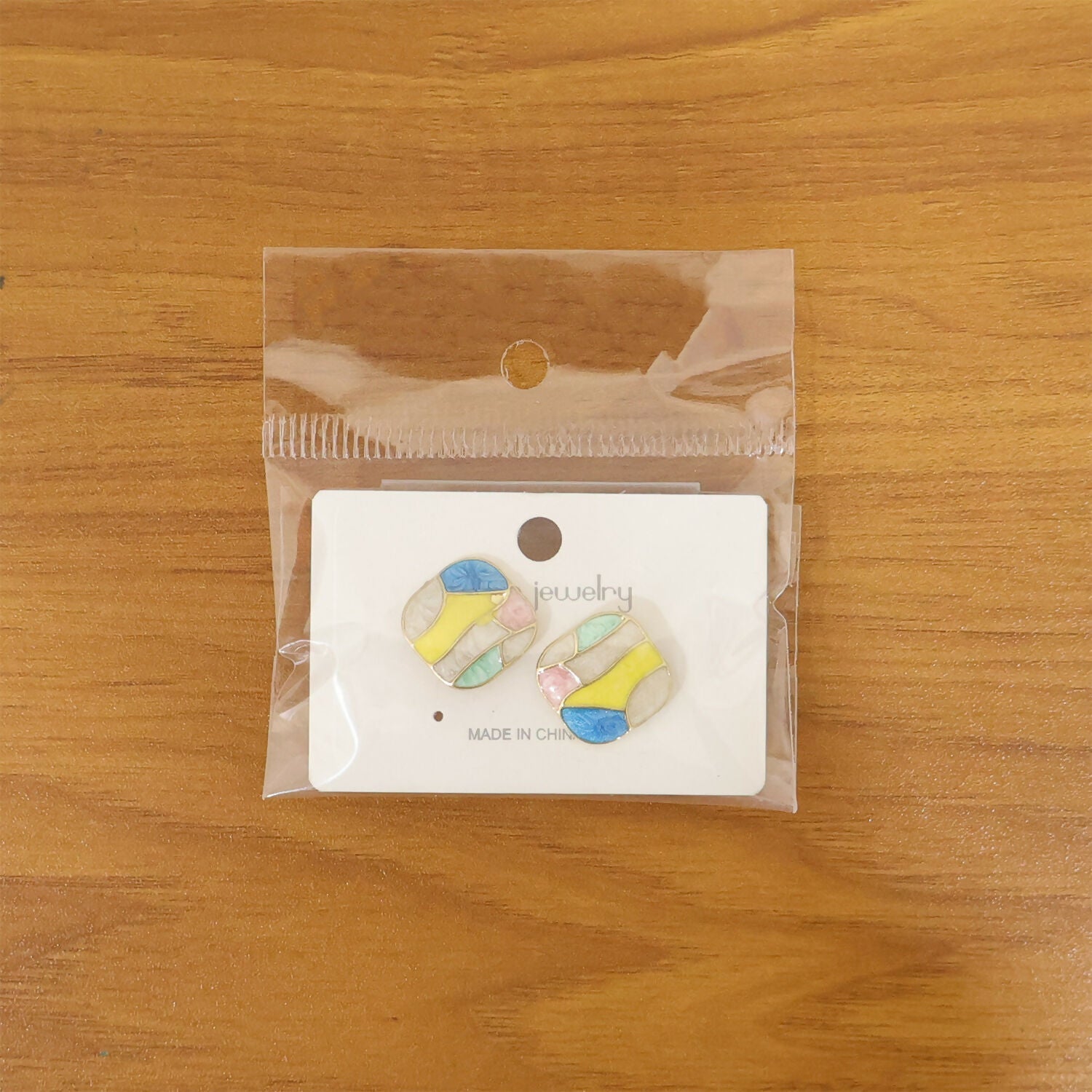 Multicolor Enamel Stud Earrings – Korean Style Geometric Design