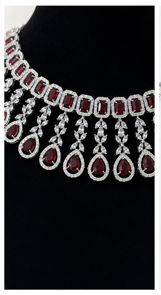 Luxury Ruby Crystal Choker Necklace Set for Women