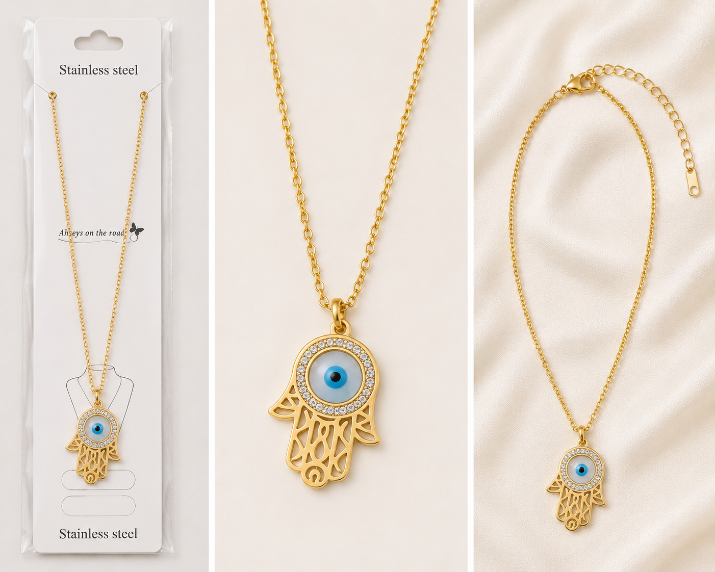 Evil Eye Hamsa Hand Pendant Necklace for Women