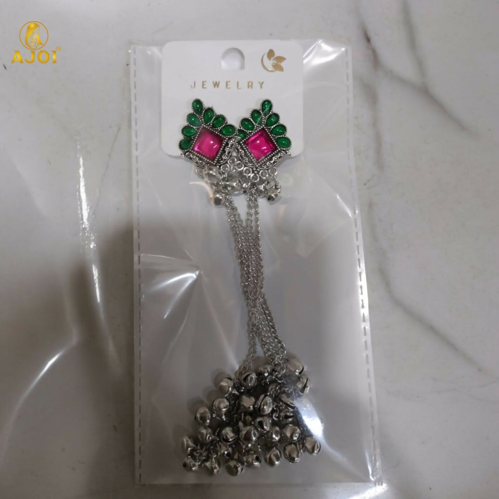 Kashmiri Style Silver Plated Long Chain Drop Earrings – Elegant Ethnic Jewellery