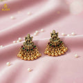 Lakshmi Idol Mini Jhumka Earrings – Antique Gold with Multicolor Stones