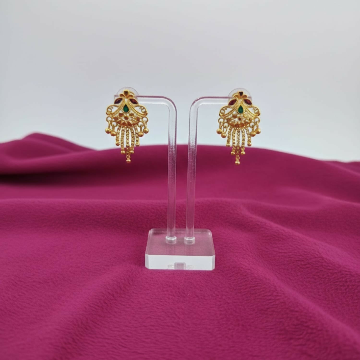 Gold-Plated Jhumka Earrings – Elegant Mina Work & Bell Drop