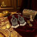 Antique Silver Chandbali Earrings – Floral Meenakari & Cowrie Shells