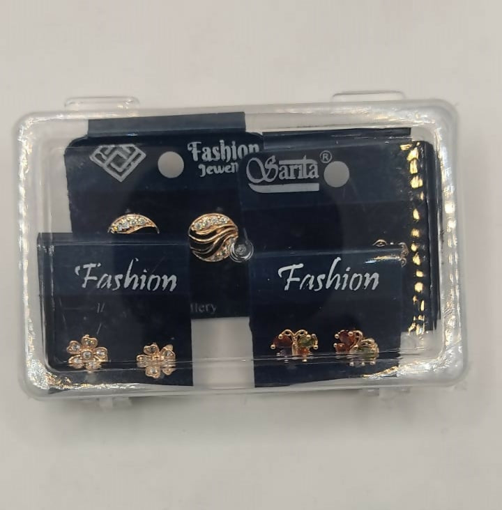 Rose Gold Stud Earrings Set – Butterfly & Flower Combo Pack of 4