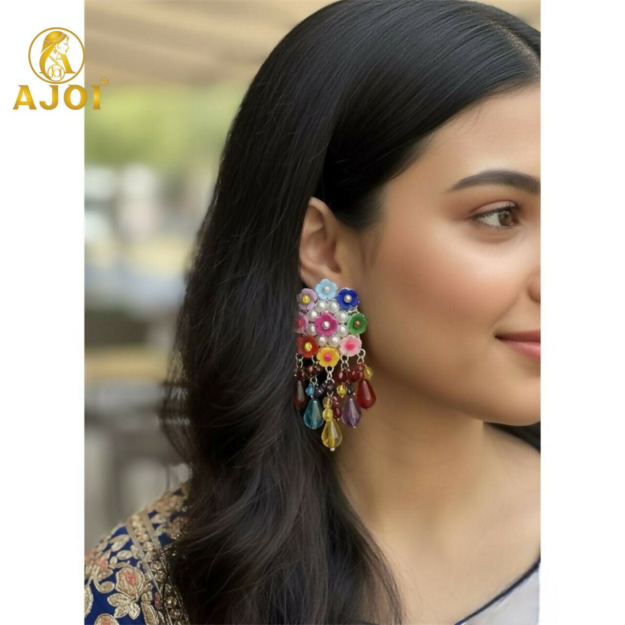 Flower Bead Earrings – Handcrafted Vibrant Multicolor Crystals